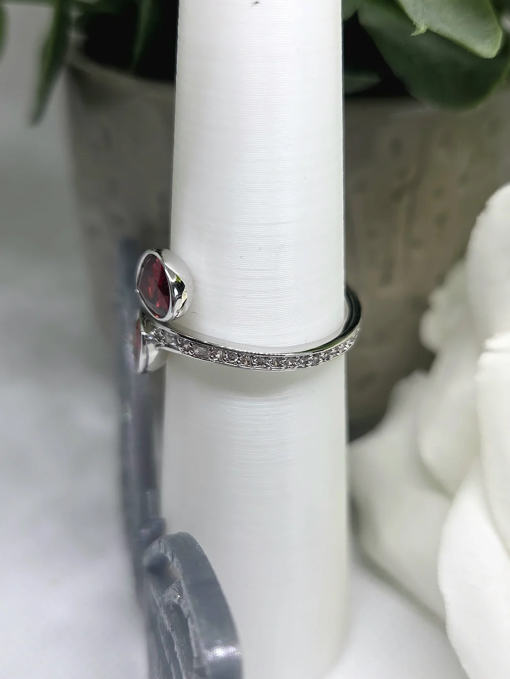 BP Red Garnet Wrap Ring On Rhodium Plating